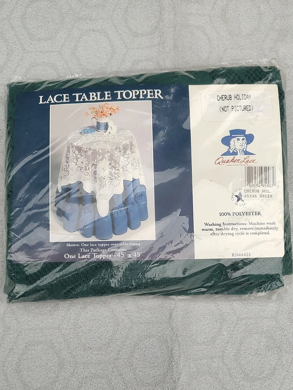 Vintage Green Lace Table Topper - 45